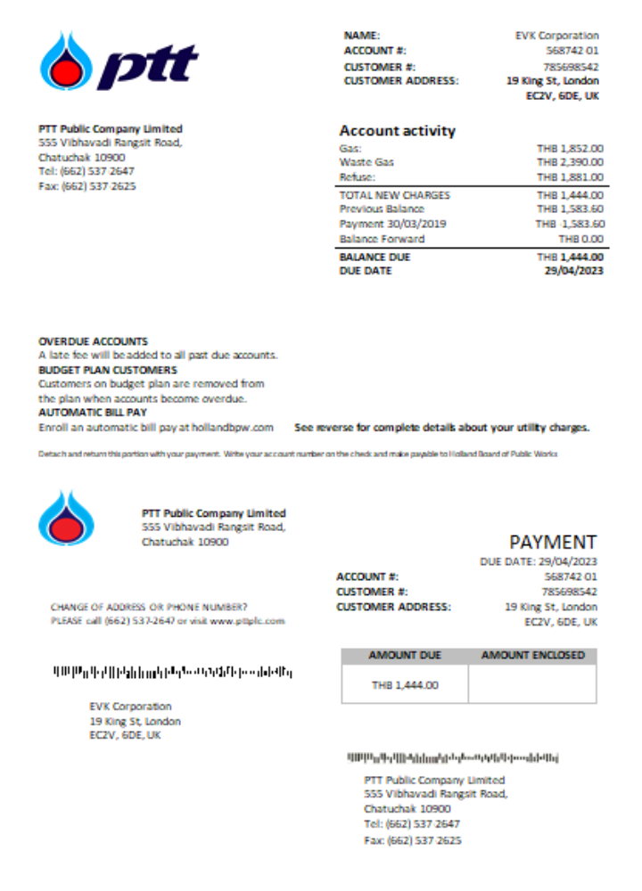 PTT gas utility business bill  SCR PSD template